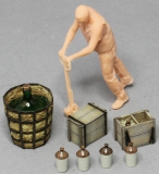 32; Korb- / Sureflasche , Steingutflaschen + Kisten Set  FERTIGMODELL  (OHNE FIGUR)    (PREIS zuzglich Porto)